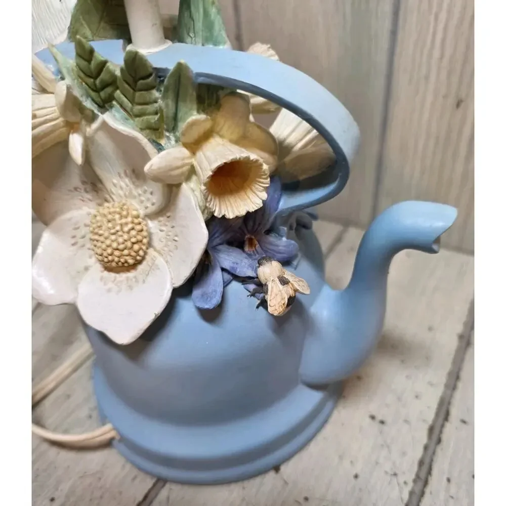 Vintage Marjolein Bastin Blue Teapot w/Flowers Bumble Bees & Daffodils Lamp